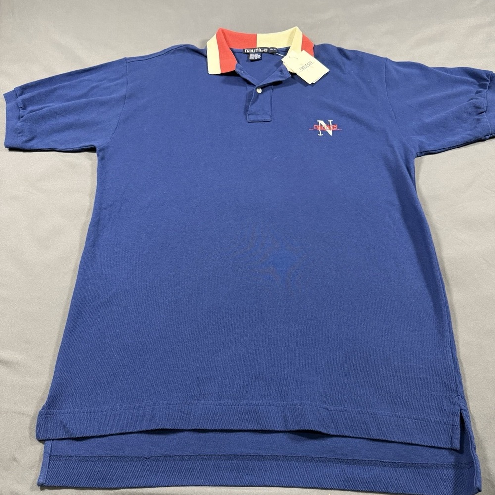 Mens DEADSTOCK Vintage NAUTICA 90s Medium Oversized Short Sleeve Polo Shirt NWT